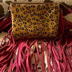 American Darling Chetah Cow Hyde Crossbody With Blush/Rose Tassels